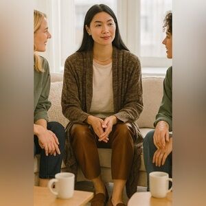 Y2K LINK shawl collar open concept knitwear  in brown & tan color mix 🧶